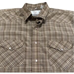 Crazy Cowboy Western‎ Shirt Mens XL Brown Plaid Pearl Snap Short Sleeve